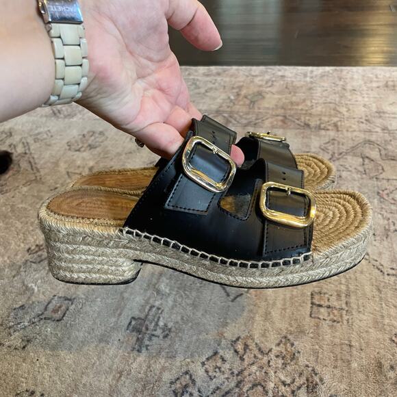 J. Crew Black Leather Double Strap Block Heel Espadrilles SZ 8 Made in Spain - Picture 6 of 15